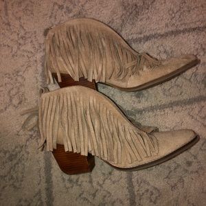 Tan booties with tassels. Size 9